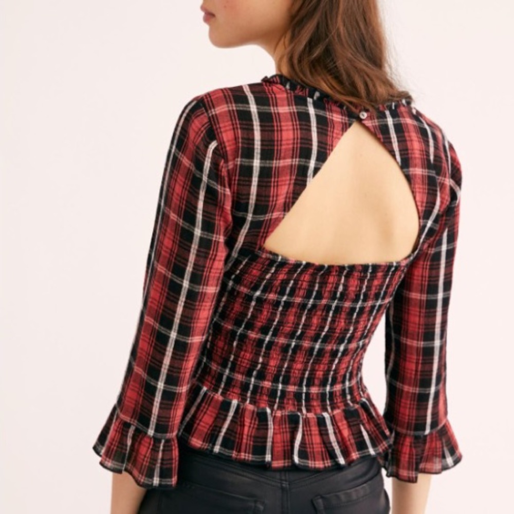 Free People Nicole Smocked Plaid Top, Small